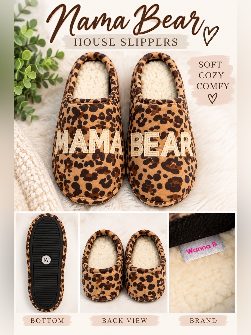 Wanna B Women’s Leopard Print Slip-On Slippers - Brown